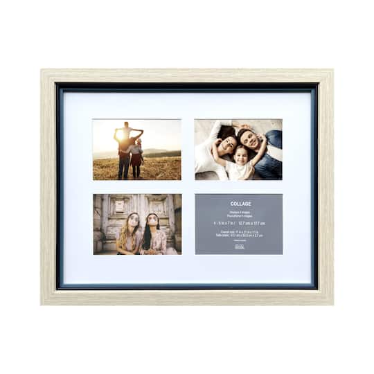 4 Opening Natural Tan &#x26; Navy 5&#x22; x 7&#x22; Collage Frame with Mat by Studio D&#xE9;cor&#xAE;
